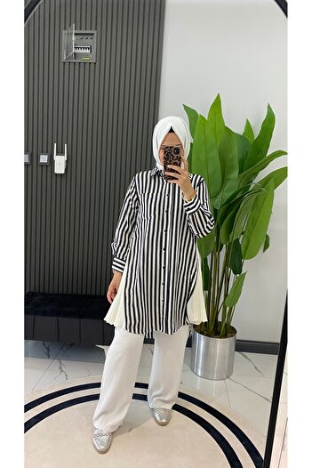 SARE BOUTIQUE Women's Hijab Zippered Pleated Detailed Shirt