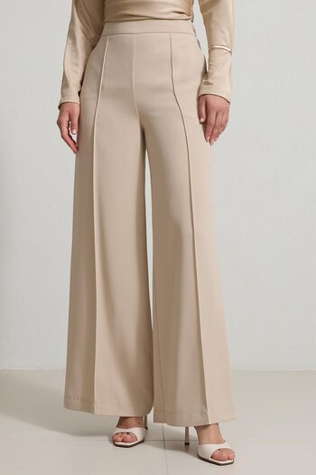 Setre Beige Relaxed Cut Trousers with Pockets and Front Stitching Detail