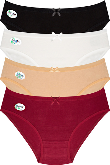 Stars Underwear Chiloți de damă din bambus 100% bambus cu talie înaltă 4 bucăți ultra elastici cu textura moale
