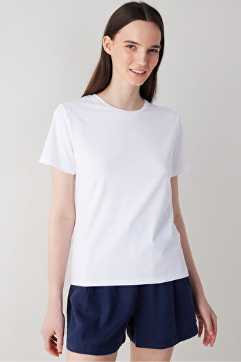 Penti Weißes Basic-T-Shirt mit kurzen Ärmeln aus Baumwolle