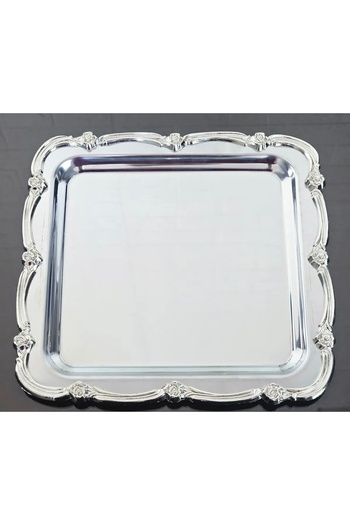 SEVA ÇELİK 1 Pcs Stainless Steel Square Service and Presentation Tray with Silver Frame