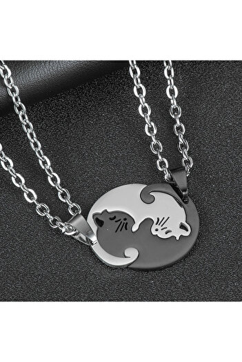 Generic Stainless Steel Pet Cat Puzzle Couple Pendant Necklace Love Cat Splicing Necklace