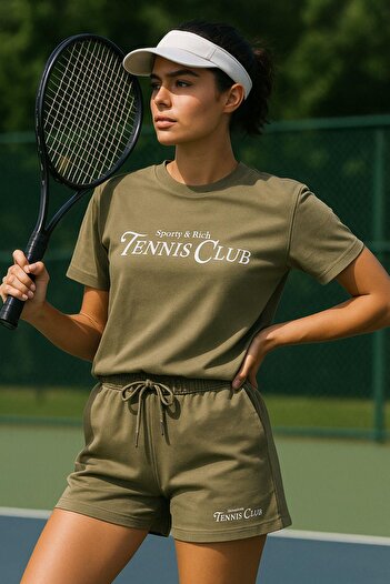 Rich Kadın Sporty Kısa Kollu Bisiklet Yaka Oversize T-shirt ve Şortlu Alt Üst Takım Tenis İkili Takım