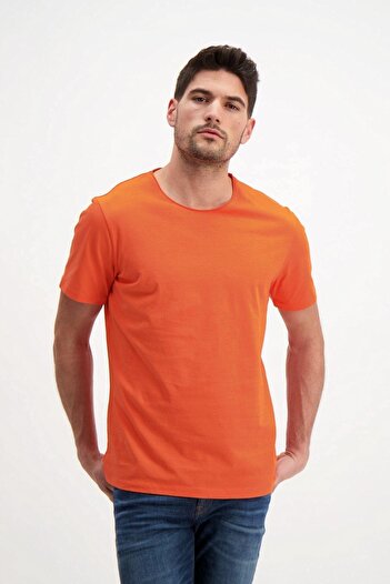 RICH GİYİM Men's Orange Basic T-shirt - Washable