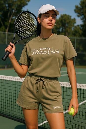 Rich Kadın Sporty Kısa Kollu Bisiklet Yaka Oversize T-shirt ve Şortlu Alt Üst Takım Tenis İkili Takım