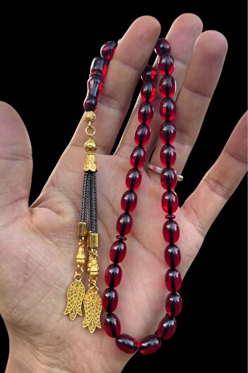 Teta Collection Certified Master Craftsmanship Crimping Blood Red Fire Amber Prayer Beads Gift Wooden Boxed