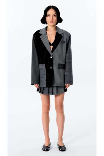 Quzu Line Matchli Double Breasted Collar Blazer Anthracite Jacket