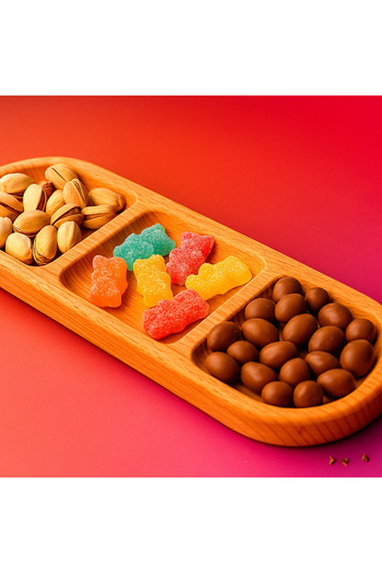 tios home 3 Compartment Multi-Purpose Oval Stylish Presentation Bowl Made of Baked Beech Wood