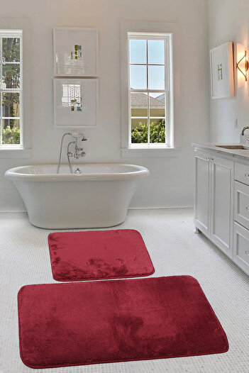 Bestekar Lunasoft Red Modern Design Non-Slip Base Soft Machine Washable Bath Mat Set of 2