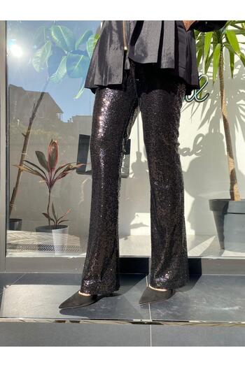 VENO Pul Sequined Women's Trousers Black