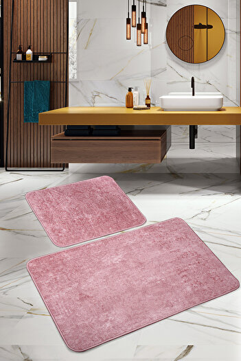 Bestekar Lunessa Powder Nordic Pattern Modern Soft Machine Washable 2-Piece Bath Mat Set