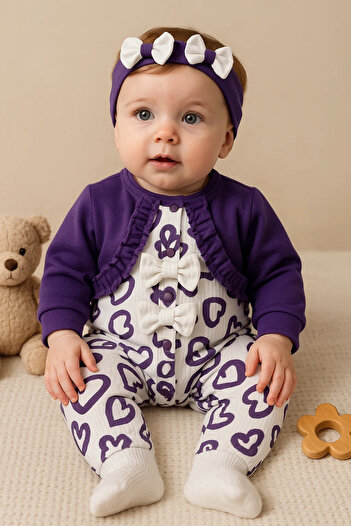 CNDR 3-9 Months Baby Girl Jumpsuit Bolero Heart Lilac