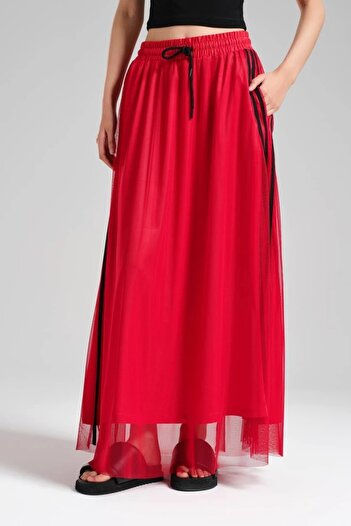 tw3 Fusta de damă cu design elastic în talie cu dungi