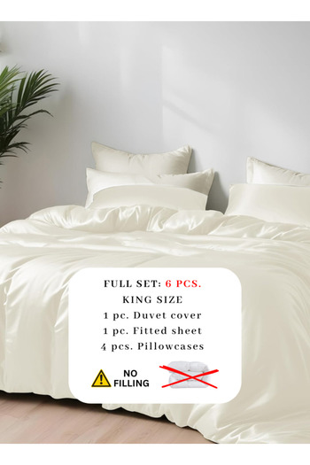 LUNA HOME King Size 6 Pieces Premium Bamboo Satin Silky Duvet Cover Set, Ivory Color 220x240cm.