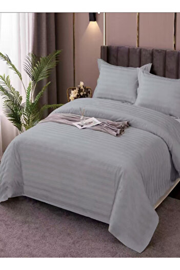 LUNA HOME Premium King Size 6 Pieces Striped Design, Plain Duvet Cover Set 220x240cm.