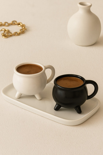 Anadolu Saray Set of 2 Witch Cauldron Shaped Turkish Coffee Cup Set Cup Set Coffee Cup Set
