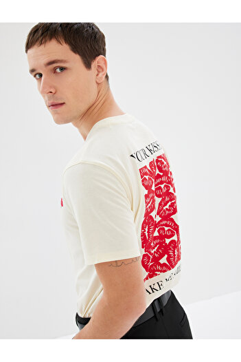 Koton Crew Neck Short Sleeve Regular Fit Cotton Back Printed T-Shirt