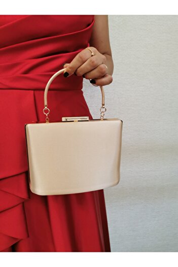 NAZART Women's Satin Nude Gold Evening Dress Portfolio Bag with Accessories