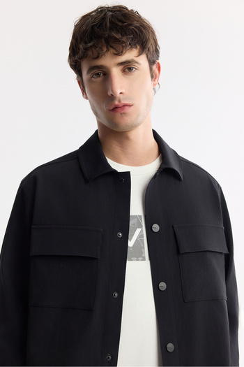 Avva Men's Comfort Fit Black Classic Collar Wrinkle-Free Shirt Jacket A51Y2118