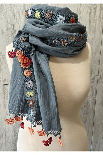 KAFTAN TAKI TASARIM Crochet Cotton Scarf 46X1.65Cm Fence Floor Fabric