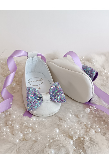 Hodore Perla Purple Stone Genuine Leather Baby Ballerina Shoes