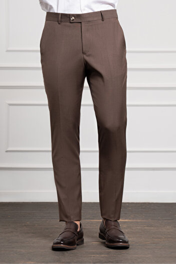 Morven Men's Brown Basic Slim Fit Classic Trousers