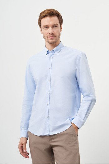 Morven Men's A. Blue Cotton Trend Buttoned Collar Dynamic Fit Shirt