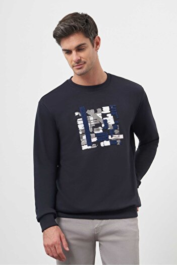 Morven Men's Navy Blue Trend Crew Neck Sweat-Shirt