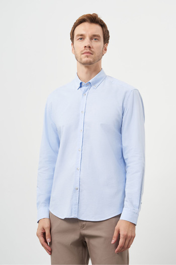 Morven Men's A. Blue Cotton Trend Buttoned Collar Dynamic Fit Shirt