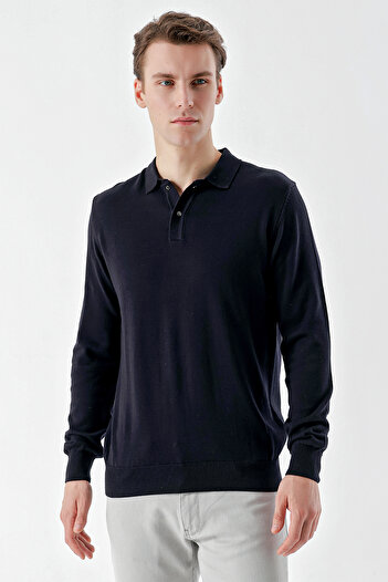 Morven Men's Marine Basic Polo Neck Dynamic Fit Comfortable Cut Knitwear