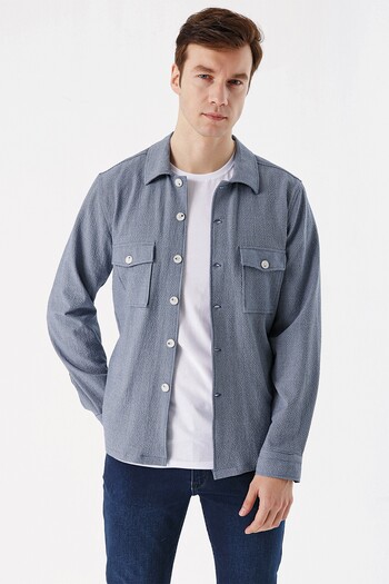 Morven Men's Blue Kos Seersucker Walker Dynamic Fit Coat