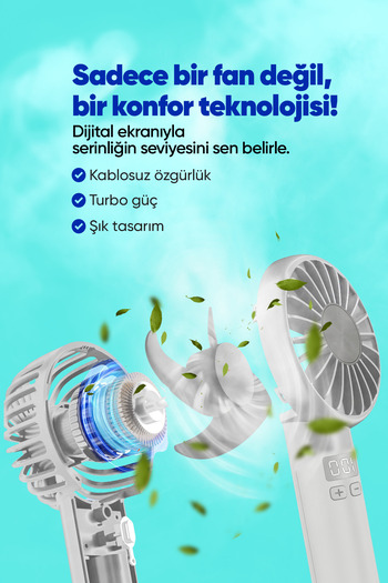 MOEN Taşınılabilir Şarjlı El Fanı - Turbo Üfleme Teknolojisi , Lcd Kademe Ayarlama , Yüksek Dayanıklılık