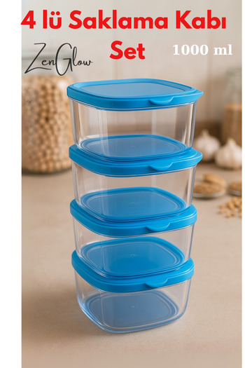 ZenGlow Set of 4 Storage Containers - Bpa Free, Clear Mica Crystal Plastic Kitchen Pantry Container with Locking Lids