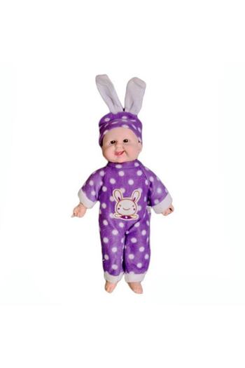 OEM Interactive Doll, Soft Body, Laughing Baby, Bunny Ear Hat, Purple, 36 Cm