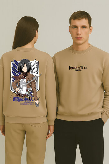 By Caspita Fashion Lenithra Attack On Titan Mikasa Anime με στάμπα Unisex Oversize μπεζ φούτερ