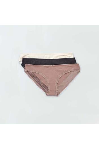 KIABI Pack of 3 cotton and lace briefs PINK