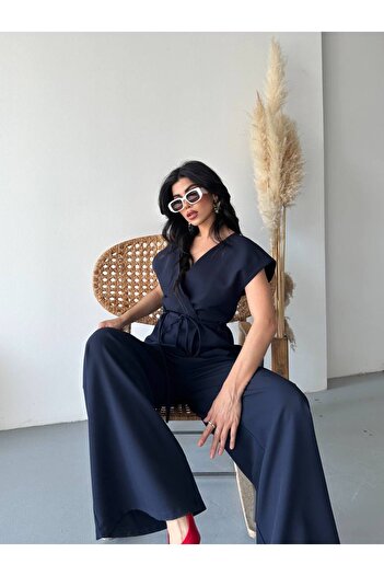 LOBOLIC Modern Style Double Breasted Suit - Belted Top & Wide Leg Pants