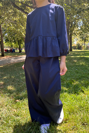 Masnu Çocuk Girls' Cotton Summer Loose Trousers Blouse Set