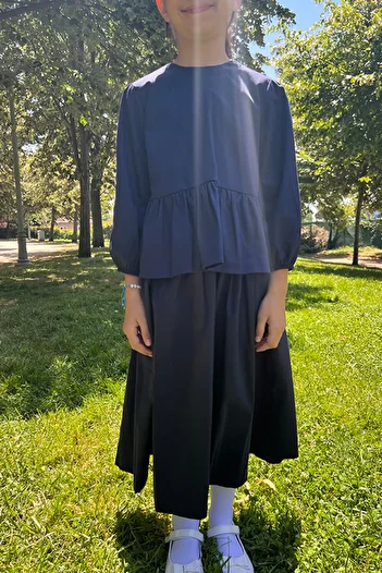 Masnu Çocuk Girl's Cotton Midi Skirt Blouse Set