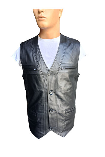 Savran Deri Genuine Leather Vest Motorcyclist Vest