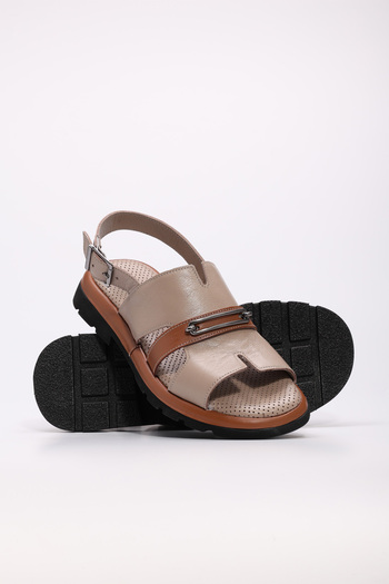Ayakkabıhane Inside and Outside Genuine Leather Mink Tan Women's Classic Sandals Ah087102611098