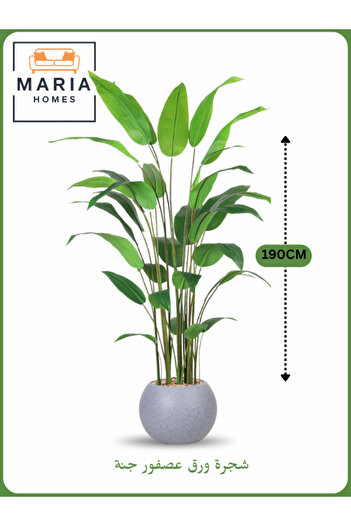 MARIA HOMES Artificial Bird of Paradise Tree 190 cm – Tall Indoor Plant with GRAY Pot