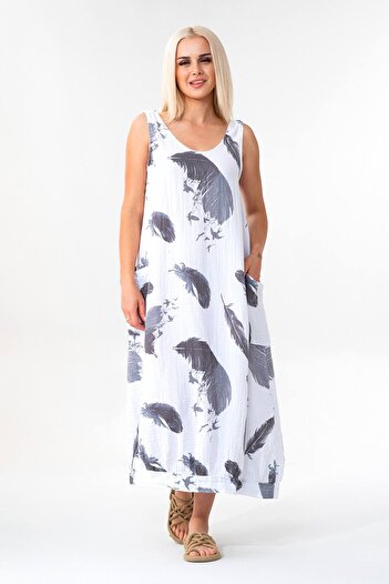 Fashion Showcase Muslin Fabric 100% Cotton Sleeveless Summer Casual Authentic Dress Gray
