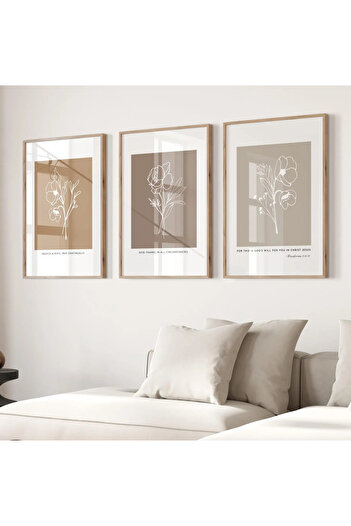 NT Handmade Uv Print with Natural Wood Frame Set of 3 Abstract Floral Pattern Paintings – Modern & Stylish Wall Decor