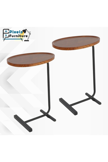 PixelsFurniture 2 Pieces Pixel Furniture C-Shaped Side Table Set for Sofa and Bed, Solid Metal Base Table