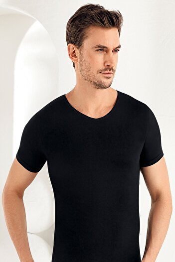 Şahinler Men's Short Sleeve V-Neck Lycra Single Jersey Undershirt