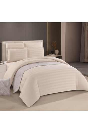 NAJMA 9-Pieces Hotel Striped Comforter Set For Double Bed, Microfiber Filling