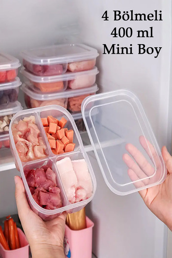 DOVİHOME 6 Pieces 400 ml 4 Compartment Frozen Meat and Vegetable Storage Container Set - Freezer and Mincer Organizer