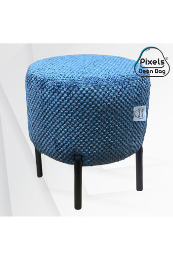 PixelsBeanBag Pixel Bean Bag Round Linen Ottoman with Metal Base for Living Room and Bedroom