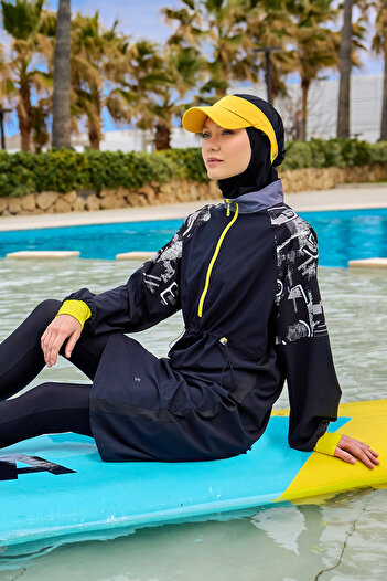 Marina Swimwear Μαύρο Ολόσωμο Μαγιό Μαγιό με Πώμα και Ελαστικό Σχέδιο στον Αστραγάλο M2512